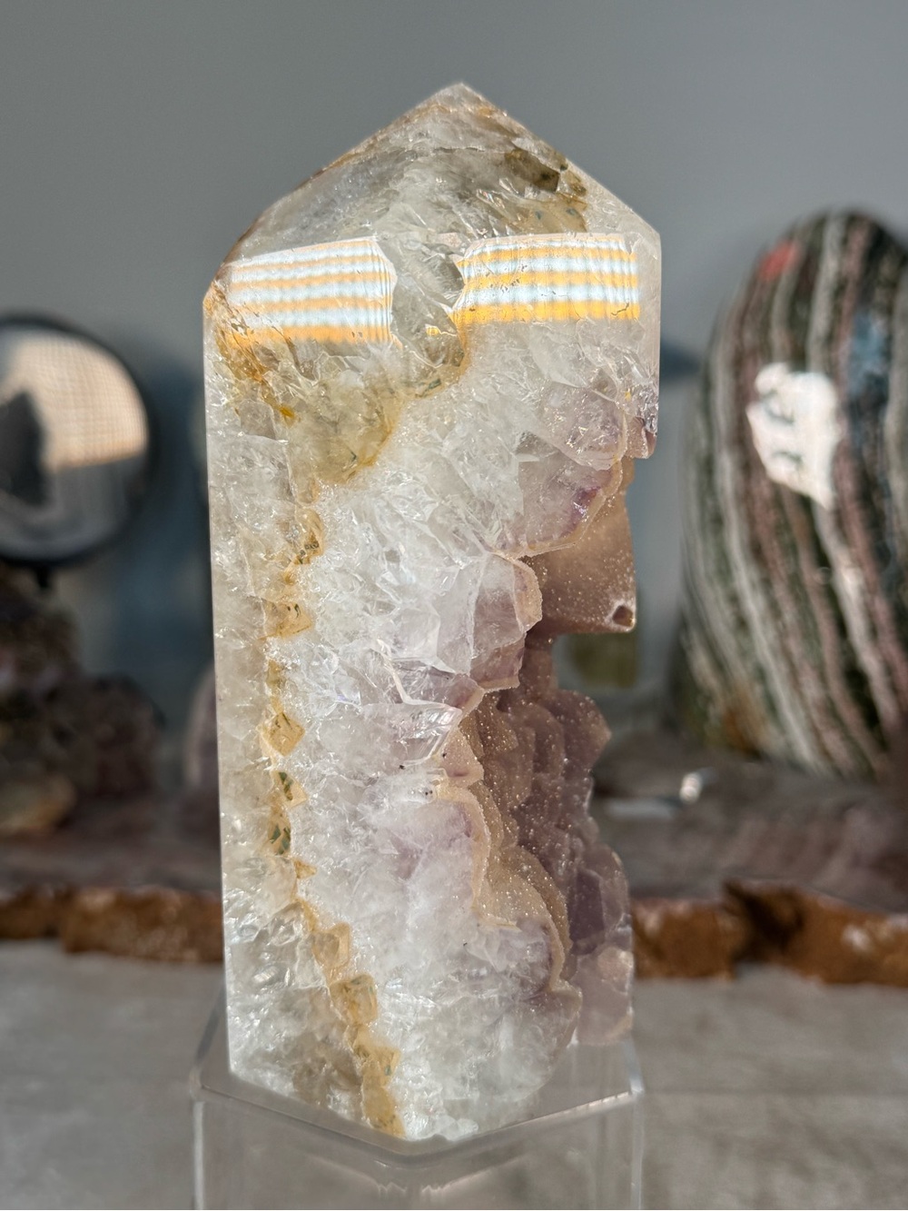 Sugar Druzy Amethyst Agate Tower – 6.5” Natural Crystal Tower | Druzy Sparkle | - Picture 8 of 15